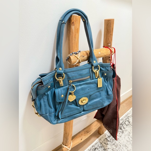 Coach Handbags - Coach Teal Hampton Lindsay Satchel Bag Vintage Leather Satchel Bag.